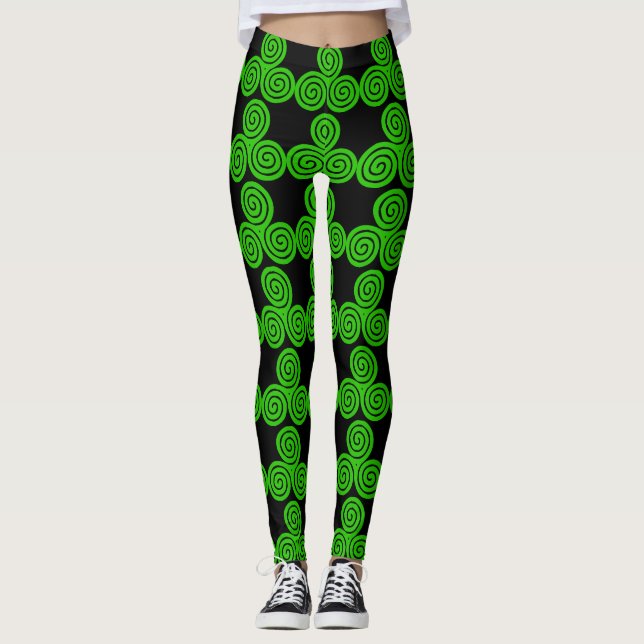 Green Irish Triskel Happy St Patrick B Leggings (Vorderseite)