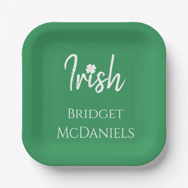 Green Irish Vierblättriges Kleeblatt St Patricks D Pappteller (Vorderseite)