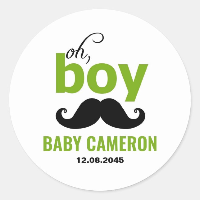 Green It's a Boy Mustache Baby Shower Sticker (Vorderseite)