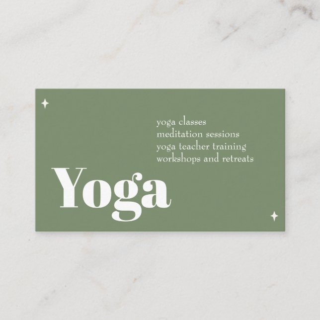 Green Ivory Minimalistisch Yoga Business Card Visitenkarte (Vorderseite)