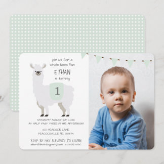 Green & Ivory Niedlich Llama Kindergeburtstag Part Einladung
