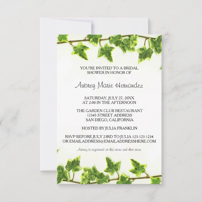 Green Ivy - 3x5 Bridal Dusche Einladung (Vorderseite)