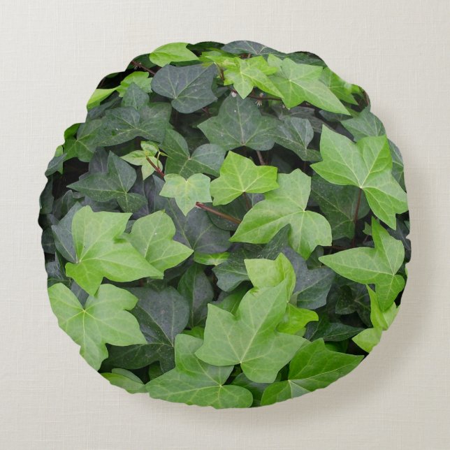 Green Ivy Botanical Print Rundes Kissen (Vorderseite)