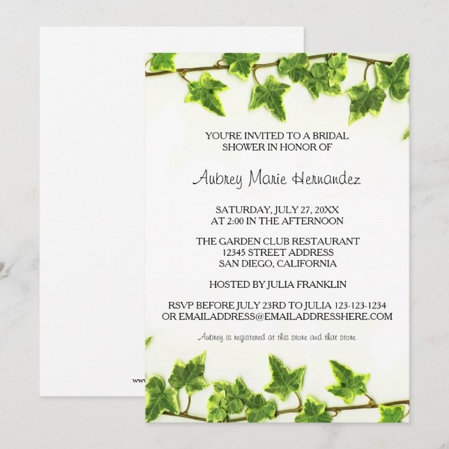 Green Ivy - Bridal Dusche Einladung (Vorne/Hinten)