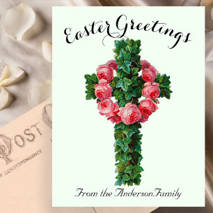 Green Ivy Floral Cross Vintag Ostern Religiöse Postkarte