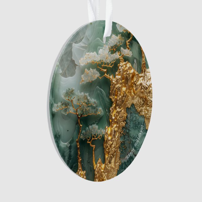 Green Jade and Gold Village, Circle Acrylic Ornament (Vorderseite)