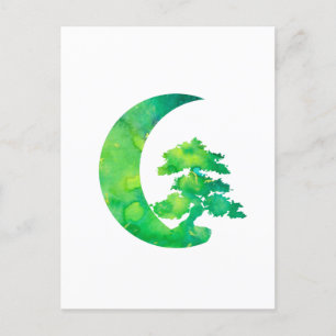 Green Jade Crescent Moon und Bonsai Tree Postkarte