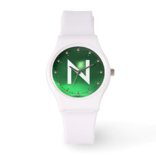 GREEN JADE GEMSTONE MONOGRAM ARMBANDUHR