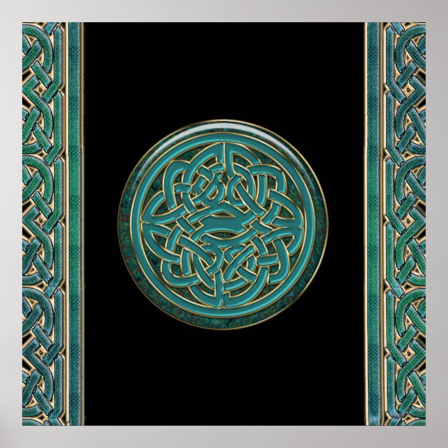 Green Jade und Marmor mit Gold Celtic Knot Poster (Vorne)