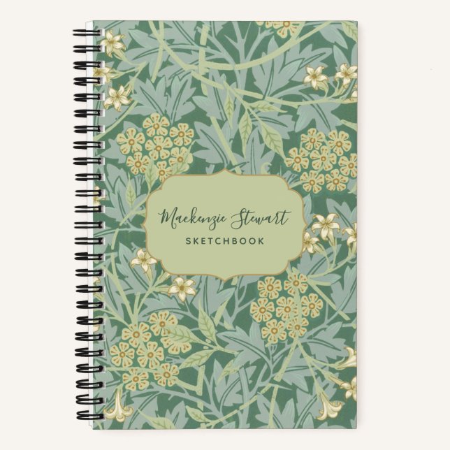 Green Jasmine Floral Pattern Sketchbook Notizbuch (Vorderseite)