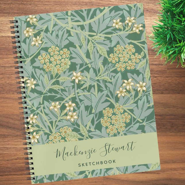 Green Jasmine Floral Pattern Sketchbook Notizbuch (Von Creator hochgeladen)