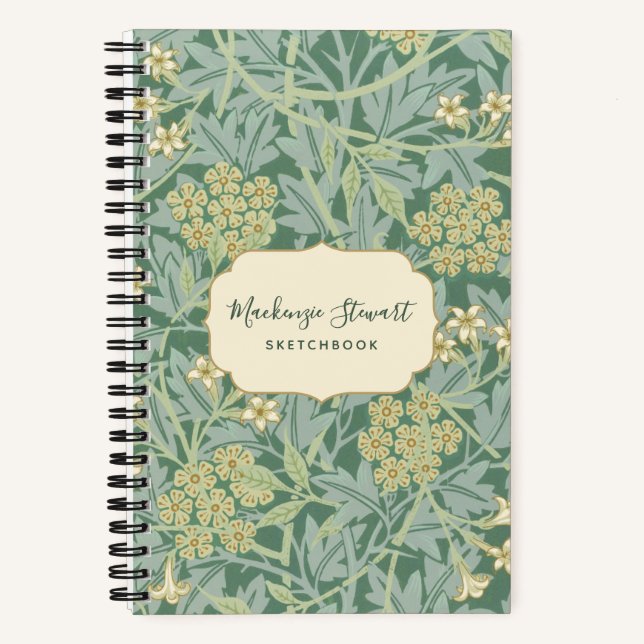 Green Jasmine Floral Pattern Sketchbook Notizbuch (Vorderseite)