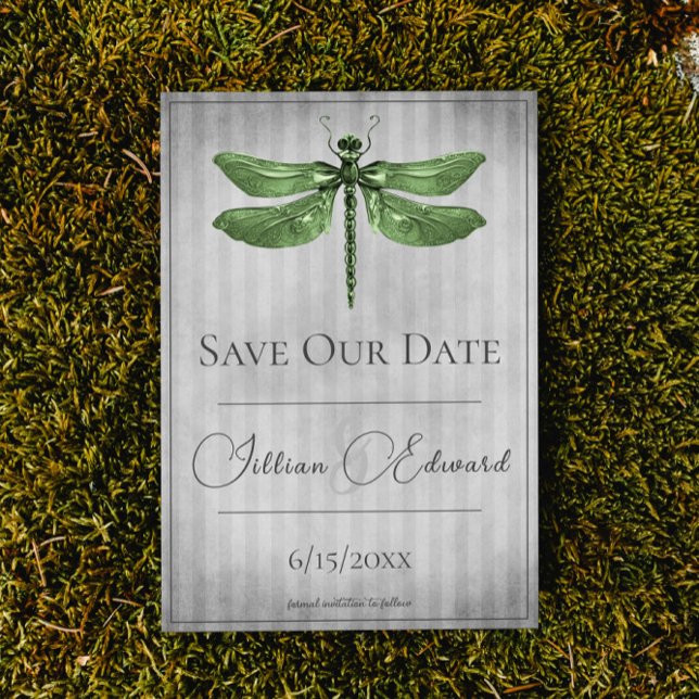 Green Jewele Dragonfly Save the Date Ankündigung (Green Jeweled Dragonfly Save the Date Wedding Announcement)