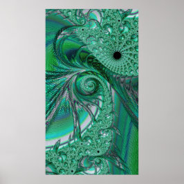 Green Jeweled Bird of Paradise Fraktal Abstrakt Poster