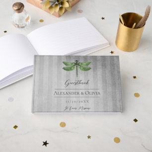 Green Jeweled Dragonfly Wedding Gästebuch