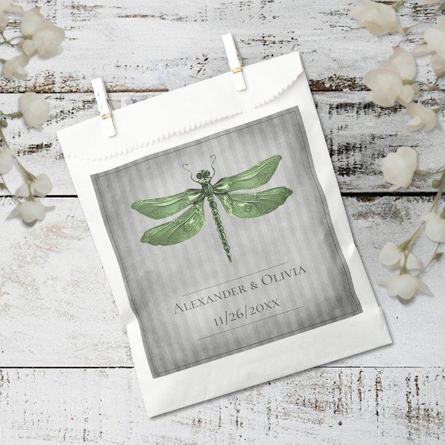 Green Jeweled Dragonfly Wedding Geschenktütchen (Green Jeweled Dragonfly Wedding Favor Bags)
