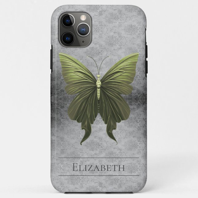 Green Jewels Butterfly Damask Case-Mate iPhone Hülle (Rückseite)