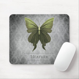 Green Jewels Butterfly Damask Mousepad