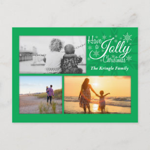 Green Jolly Christmas Snowflake Foto Postcard Feiertagspostkarte