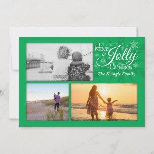 Green Jolly Christmas Snowflake Holiday Foto Card Feiertagskarte