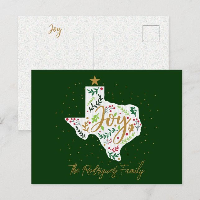 Green Joy Holiday Blätter Texas Shape Postkarte (Vorne/Hinten)