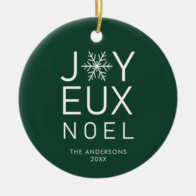 Green Joyeux Weihnachten Moderne Typografie Urlaub Keramik Ornament (Vorne)