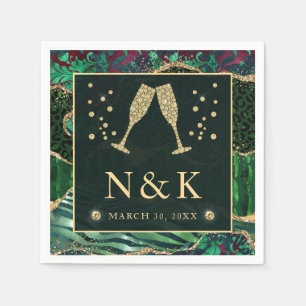 Green Jungle Animal Print Glitzer Agate Wedding Serviette