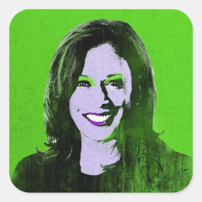 Green Kamala Harris Pop Art Quadratischer Aufkleber (Vorderseite)