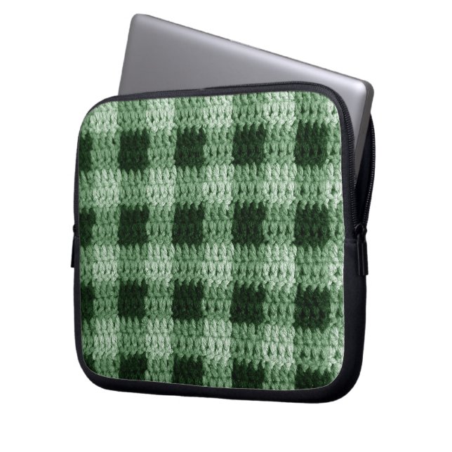 Green Kariert Artisan Crochet Print Electronics Ba Laptopschutzhülle (Vorderseite Links)