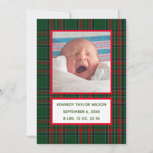 Green Kariert Birth Announcement Card Ankündigung