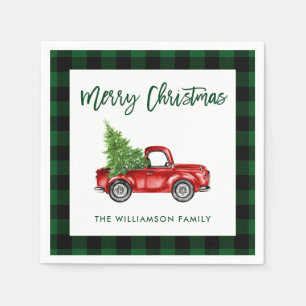 Green Kariert Brush Script Vintag Truck Serviette