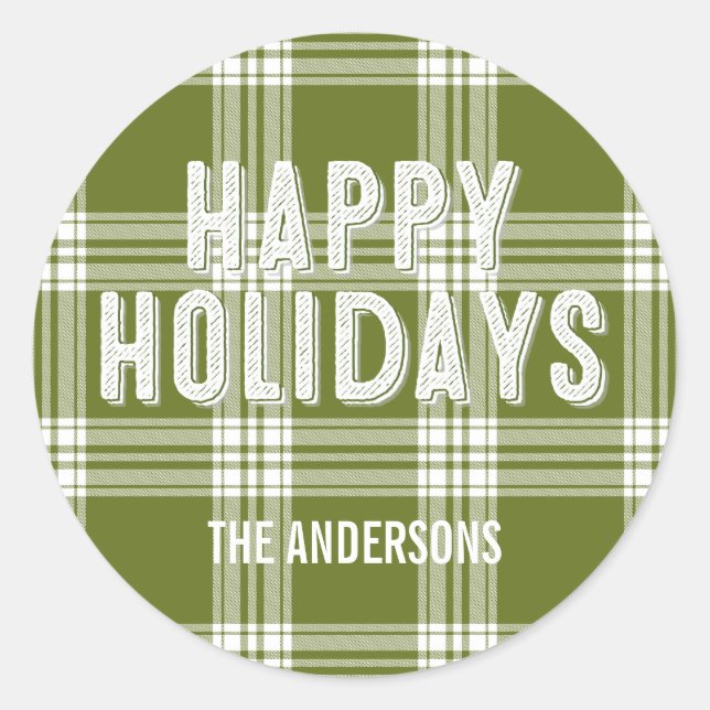 Green Kariert Christmas Happy Holidays Sticker (Vorderseite)