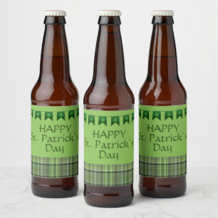 Green Kariert Flags Happy St Patrick`s Day Bierflaschenetikett