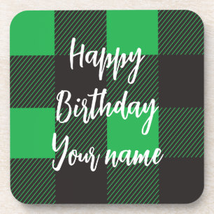 Green Kariert Happy Birthday Getränkeuntersetzer
