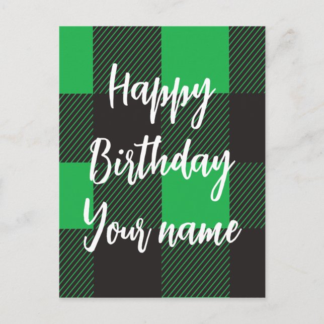 Green Kariert Happy Birthday Postkarte (Vorderseite)