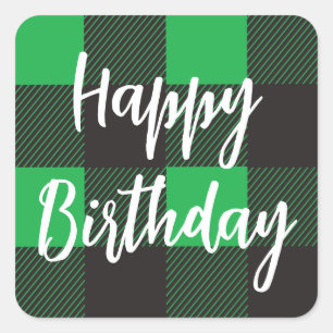 Green Kariert Happy Birthday Quadratischer Aufkleber