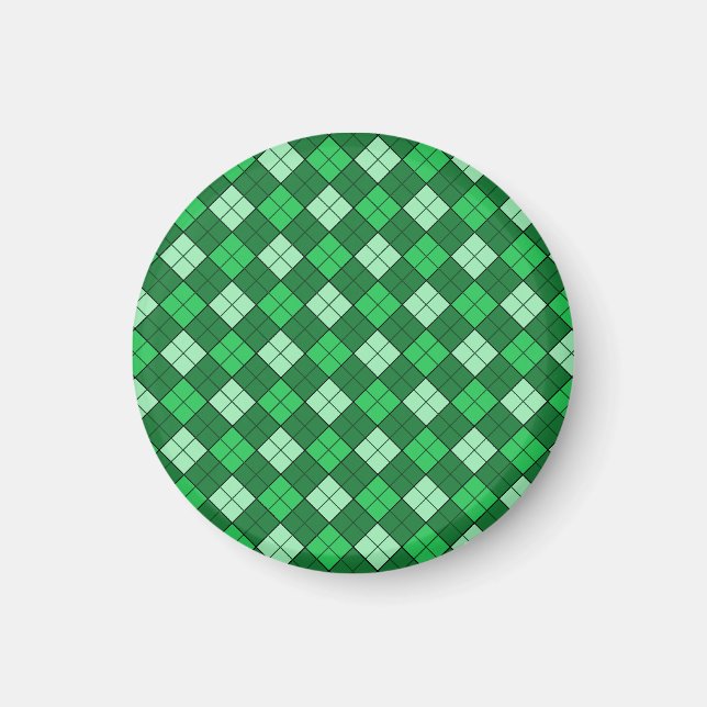 Green Kariert Magnet (rund) (Vorne)