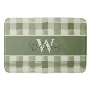 Green Kariert Monogram Family Name Badezimmer Badematte