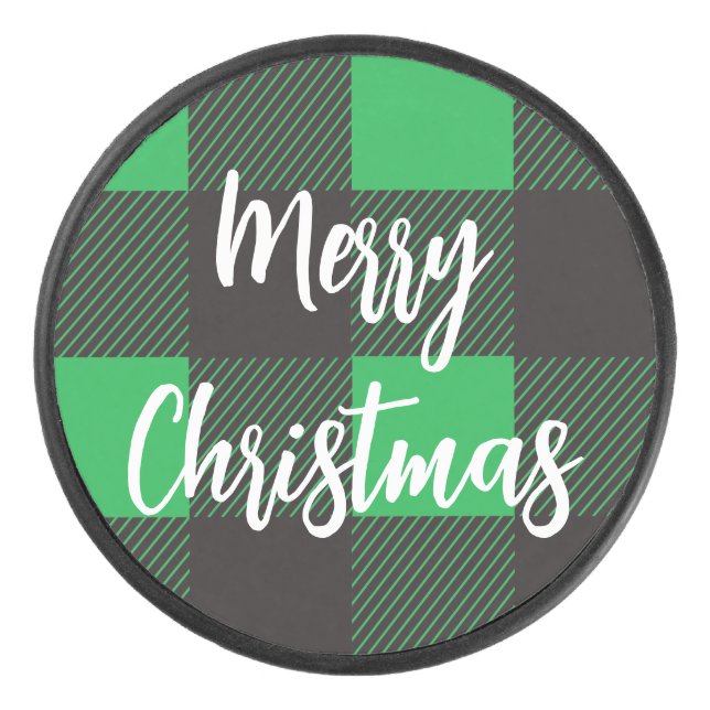Green Kariert Pattern Frohe Weihnachten Eishockey Puck (Vorderseite)