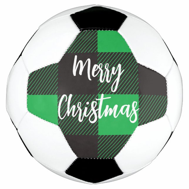 Green Kariert Pattern Frohe Weihnachten Fußball (Vorderseite)