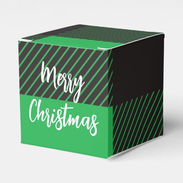 Green Kariert Pattern Frohe Weihnachten Geschenkschachtel (Vorderseite)