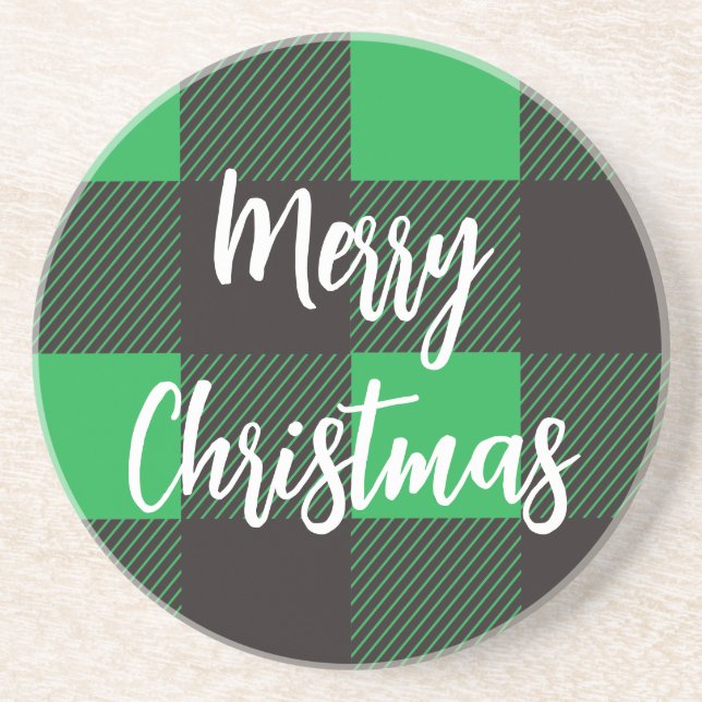 Green Kariert Pattern Frohe Weihnachten Getränkeuntersetzer (Vorne)
