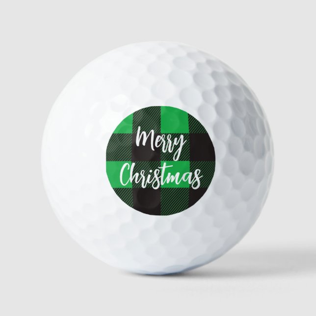Green Kariert Pattern Frohe Weihnachten Golfball (Vorderseite)