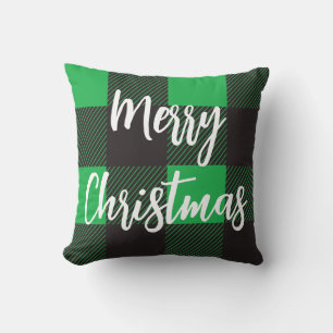 Green Kariert Pattern Frohe Weihnachten Kissen