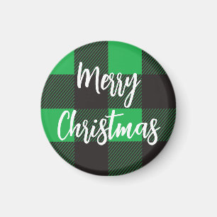 Green Kariert Pattern Frohe Weihnachten Magnet