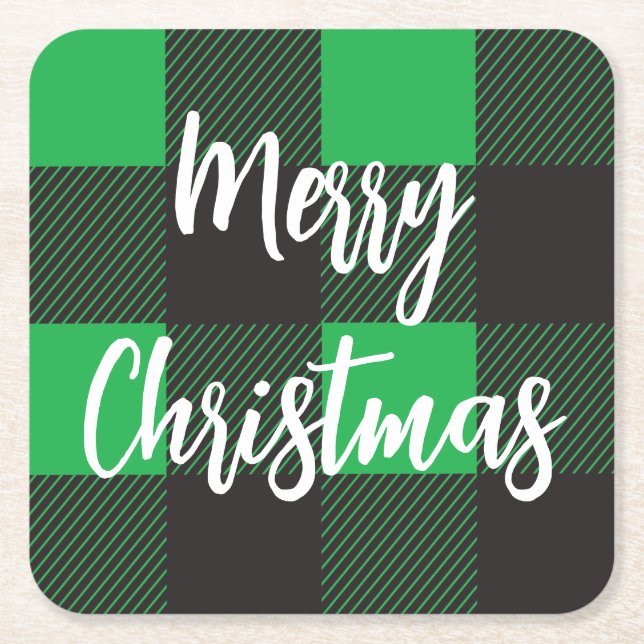 Green Kariert Pattern Frohe Weihnachten Rechteckiger Pappuntersetzer (Vorderseite)