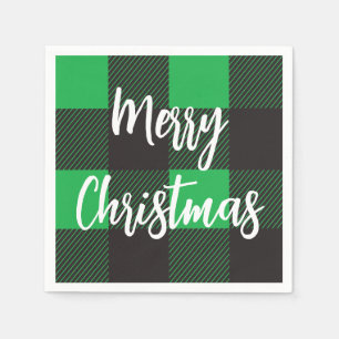 Green Kariert Pattern Frohe Weihnachten Serviette