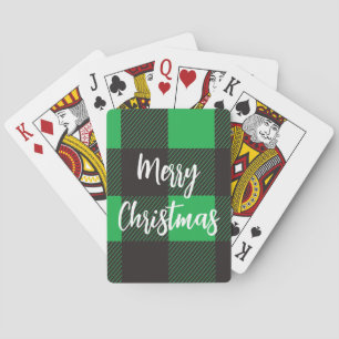 Green Kariert Pattern Frohe Weihnachten Spielkarten