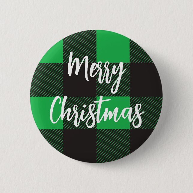 Green Kariert Pattern Merry Christmas Magnet Button (Vorderseite)