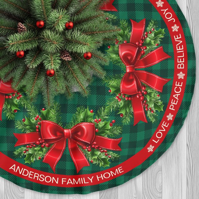 Green Kariert Ribbon Holly Festive Words Weihnacht Polyester Weihnachtsbaumdecke (Green Plaid Ribbon Holly Festive Words Christmas Brushed Polyester Tree Skirt)